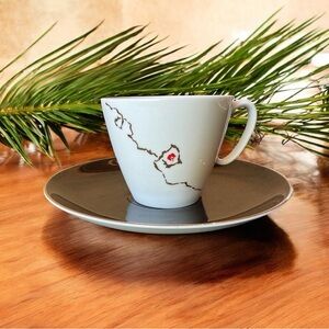 Vintage Noritake Japan Modernist Cup & Glossy Black Saucer Set – Red & Gold